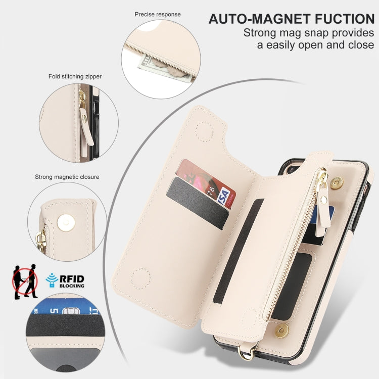 For iPhone 8 Plus / 7 Plus Double Flap Zipper RFID Leather Phone Case with Short Lanyard(White) - More iPhone Cases by buy2fix | Online Shopping UK | buy2fix