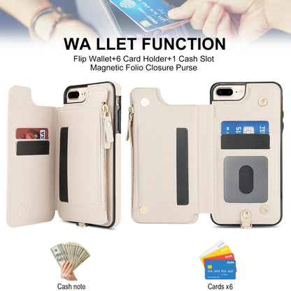 For iPhone 8 Plus / 7 Plus Double Flap Zipper RFID Leather Phone Case with Short Lanyard(White) - More iPhone Cases by buy2fix | Online Shopping UK | buy2fix