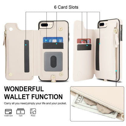 For iPhone 8 Plus / 7 Plus Double Flap Zipper RFID Leather Phone Case with Short Lanyard(White) - More iPhone Cases by buy2fix | Online Shopping UK | buy2fix
