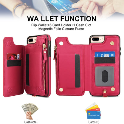 For iPhone 8 Plus / 7 Plus Double Flap Zipper RFID Leather Phone Case with Short Lanyard(Red) - More iPhone Cases by buy2fix | Online Shopping UK | buy2fix