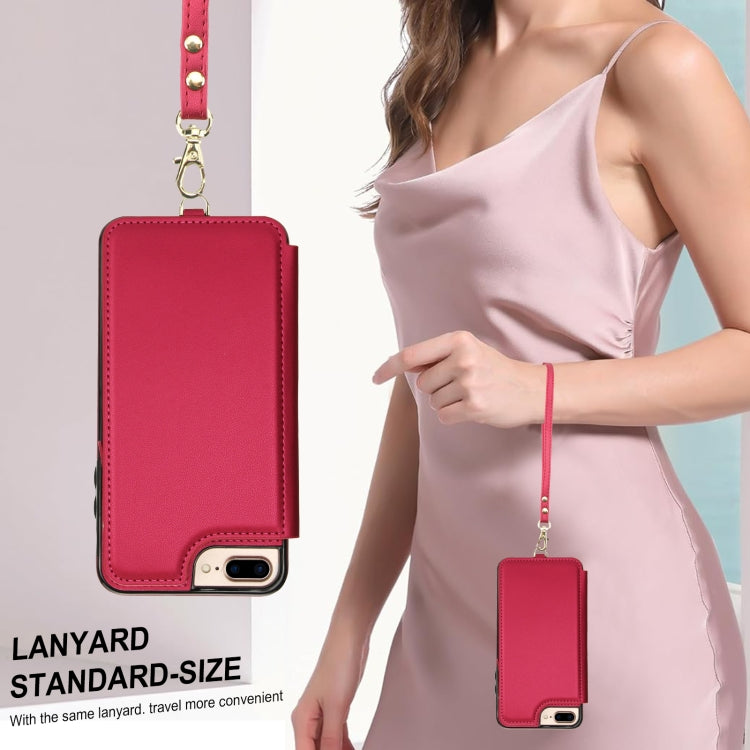 For iPhone 8 Plus / 7 Plus Double Flap Zipper RFID Leather Phone Case with Short Lanyard(Red) - More iPhone Cases by buy2fix | Online Shopping UK | buy2fix