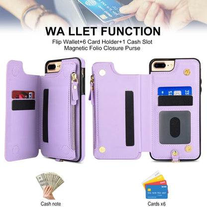 For iPhone 8 Plus / 7 Plus Double Flap Zipper RFID Leather Phone Case with Short Lanyard(Light Purple) - More iPhone Cases by buy2fix | Online Shopping UK | buy2fix