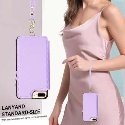 For iPhone 8 Plus / 7 Plus Double Flap Zipper RFID Leather Phone Case with Short Lanyard(Light Purple) - More iPhone Cases by buy2fix | Online Shopping UK | buy2fix