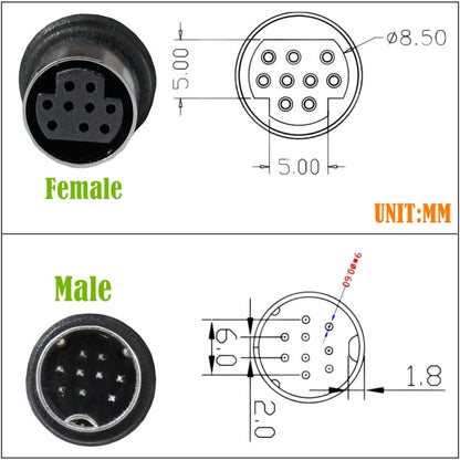 Double Curved mini DIN 9 Pin TV Audio Adapter Cable, Length:3m(Black) - Others by buy2fix | Online Shopping UK | buy2fix