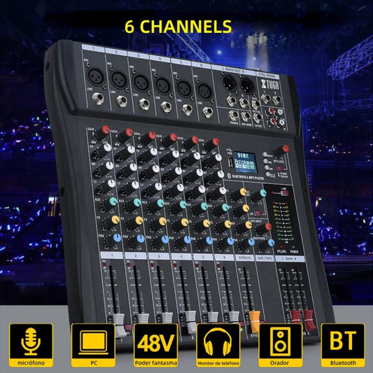 XTUGA CT60X 6-Channels Audio Mixer DJ Mixing Console with 48V Power Supply(US Plug) by XTUGA