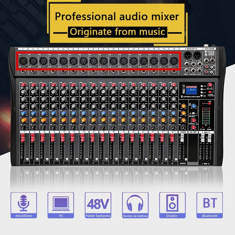 XTUGA CT160X 16-Channels Audio Mixer DJ Mixing Console with 48V Power Supply(EU Plug) - Live Sound Effects Processors by XTUGA | Online Shopping UK | buy2fix