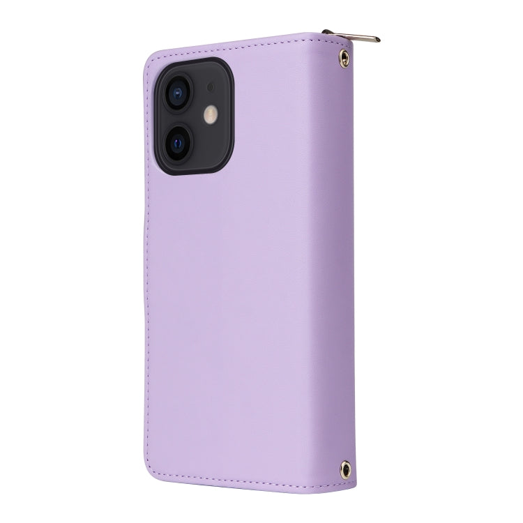 For iPhone 12 / 12 Pro Nine-card Slots Zipper Wallet Bag Leather Phone Case(Light Purple) - iPhone 12 / 12 Pro Cases by buy2fix | Online Shopping UK | buy2fix