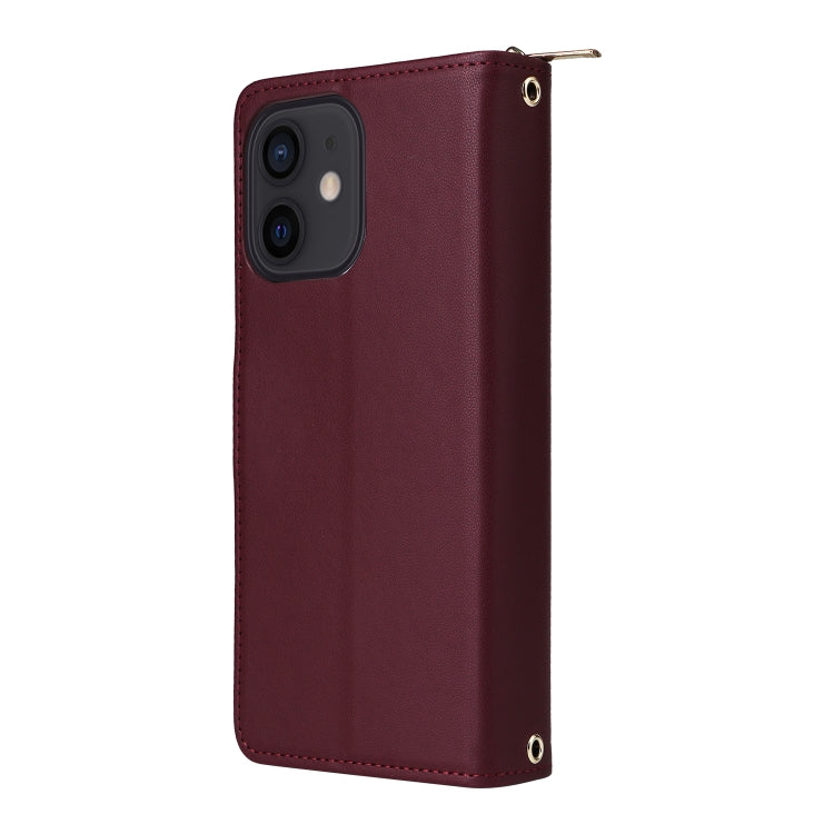 For iPhone 12 / 12 Pro Nine-card Slots Zipper Wallet Bag Leather Phone Case(Wine Red) - iPhone 12 / 12 Pro Cases by buy2fix | Online Shopping UK | buy2fix