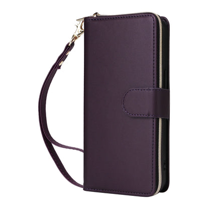 For iPhone 12 / 12 Pro Nine-card Slots Zipper Wallet Bag Leather Phone Case(Dark Purple) - iPhone 12 / 12 Pro Cases by buy2fix | Online Shopping UK | buy2fix