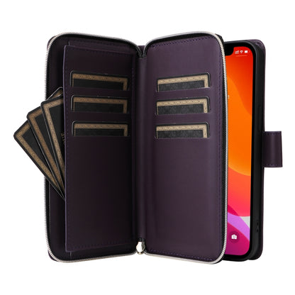 For iPhone 12 / 12 Pro Nine-card Slots Zipper Wallet Bag Leather Phone Case(Dark Purple) - iPhone 12 / 12 Pro Cases by buy2fix | Online Shopping UK | buy2fix