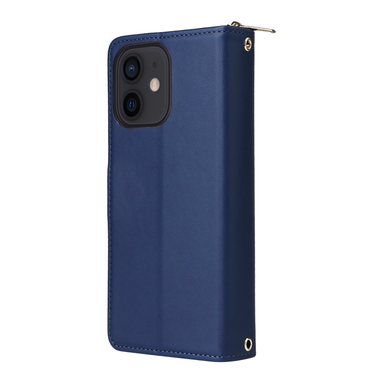 For iPhone 12 / 12 Pro Nine-card Slots Zipper Wallet Bag Leather Phone Case(Blue) - iPhone 12 / 12 Pro Cases by buy2fix | Online Shopping UK | buy2fix