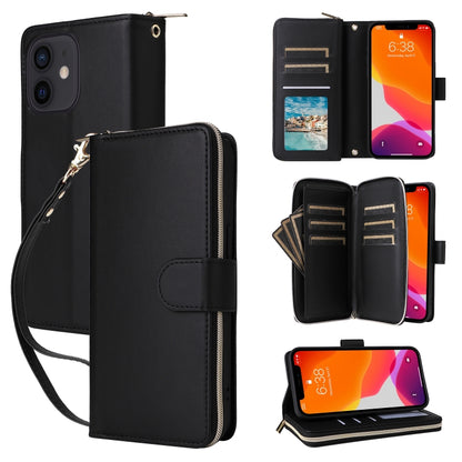 For iPhone 12 / 12 Pro Nine-card Slots Zipper Wallet Bag Leather Phone Case(Black) - iPhone 12 / 12 Pro Cases by buy2fix | Online Shopping UK | buy2fix
