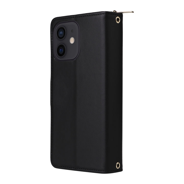 For iPhone 12 / 12 Pro Nine-card Slots Zipper Wallet Bag Leather Phone Case(Black) - iPhone 12 / 12 Pro Cases by buy2fix | Online Shopping UK | buy2fix