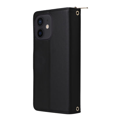 For iPhone 12 / 12 Pro Nine-card Slots Zipper Wallet Bag Leather Phone Case(Black) - iPhone 12 / 12 Pro Cases by buy2fix | Online Shopping UK | buy2fix