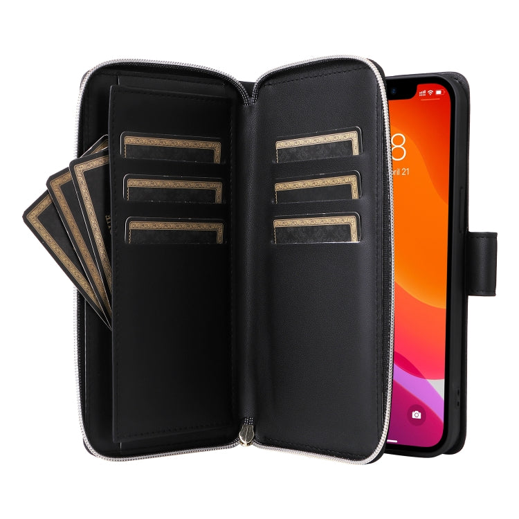 For iPhone 12 / 12 Pro Nine-card Slots Zipper Wallet Bag Leather Phone Case(Black) - iPhone 12 / 12 Pro Cases by buy2fix | Online Shopping UK | buy2fix