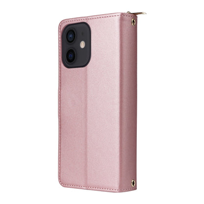 For iPhone 12 / 12 Pro Nine-card Slots Zipper Wallet Bag Leather Phone Case(Rose Gold) - iPhone 12 / 12 Pro Cases by buy2fix | Online Shopping UK | buy2fix