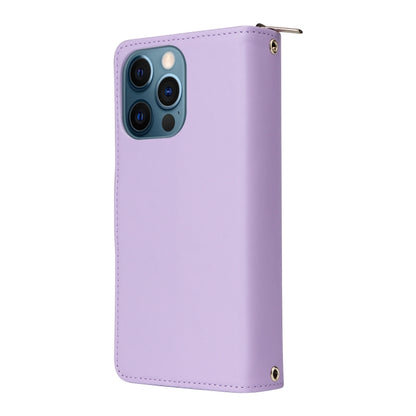 For iPhone 12 Pro Max Nine-card Slots Zipper Wallet Bag Leather Phone Case(Light Purple) - iPhone 12 Pro Max Cases by buy2fix | Online Shopping UK | buy2fix