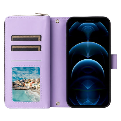 For iPhone 12 Pro Max Nine-card Slots Zipper Wallet Bag Leather Phone Case(Light Purple) - iPhone 12 Pro Max Cases by buy2fix | Online Shopping UK | buy2fix