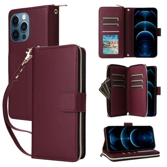 For iPhone 12 Pro Max Nine-card Slots Zipper Wallet Bag Leather Phone Case(Wine Red) - iPhone 12 Pro Max Cases by buy2fix | Online Shopping UK | buy2fix
