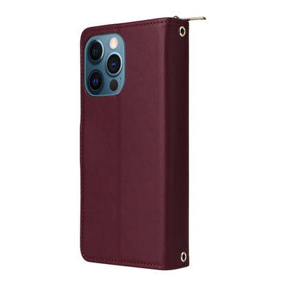 For iPhone 12 Pro Max Nine-card Slots Zipper Wallet Bag Leather Phone Case(Wine Red) - iPhone 12 Pro Max Cases by buy2fix | Online Shopping UK | buy2fix