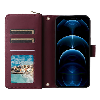 For iPhone 12 Pro Max Nine-card Slots Zipper Wallet Bag Leather Phone Case(Wine Red) - iPhone 12 Pro Max Cases by buy2fix | Online Shopping UK | buy2fix