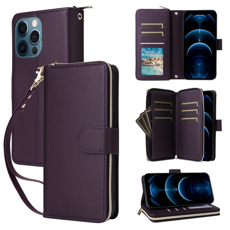 For iPhone 12 Pro Max Nine-card Slots Zipper Wallet Bag Leather Phone Case(Dark Purple) - iPhone 12 Pro Max Cases by buy2fix | Online Shopping UK | buy2fix