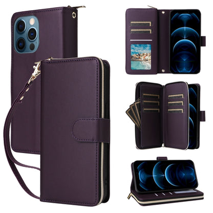 For iPhone 12 Pro Max Nine-card Slots Zipper Wallet Bag Leather Phone Case(Dark Purple) - iPhone 12 Pro Max Cases by buy2fix | Online Shopping UK | buy2fix