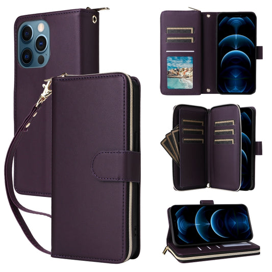 For iPhone 12 Pro Max Nine-card Slots Zipper Wallet Bag Leather Phone Case(Dark Purple) - iPhone 12 Pro Max Cases by buy2fix | Online Shopping UK | buy2fix