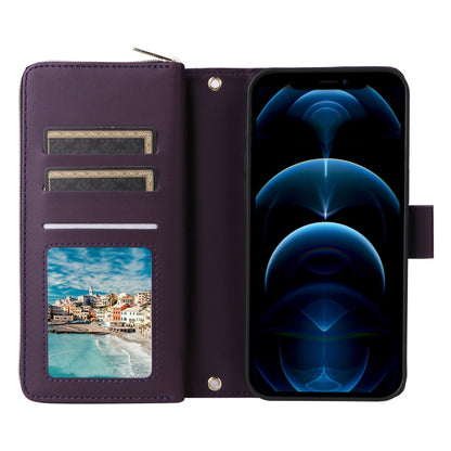 For iPhone 12 Pro Max Nine-card Slots Zipper Wallet Bag Leather Phone Case(Dark Purple) - iPhone 12 Pro Max Cases by buy2fix | Online Shopping UK | buy2fix