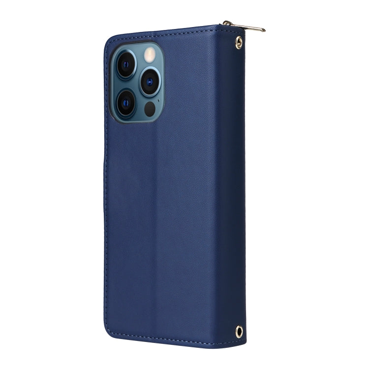 For iPhone 12 Pro Max Nine-card Slots Zipper Wallet Bag Leather Phone Case(Blue) - iPhone 12 Pro Max Cases by buy2fix | Online Shopping UK | buy2fix