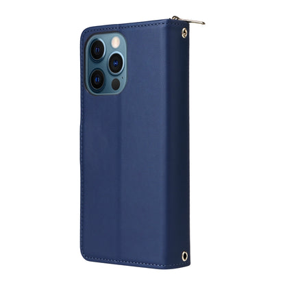 For iPhone 12 Pro Max Nine-card Slots Zipper Wallet Bag Leather Phone Case(Blue) - iPhone 12 Pro Max Cases by buy2fix | Online Shopping UK | buy2fix