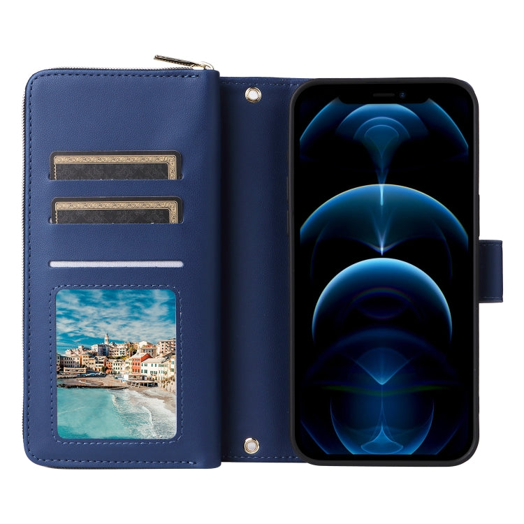 For iPhone 12 Pro Max Nine-card Slots Zipper Wallet Bag Leather Phone Case(Blue) - iPhone 12 Pro Max Cases by buy2fix | Online Shopping UK | buy2fix