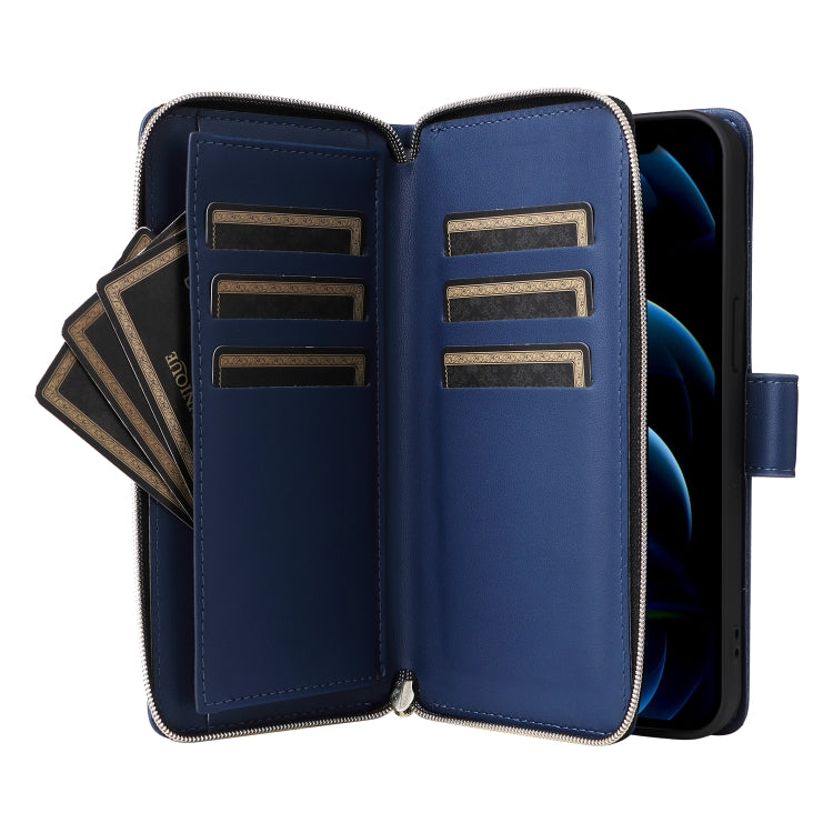For iPhone 12 Pro Max Nine-card Slots Zipper Wallet Bag Leather Phone Case(Blue) - iPhone 12 Pro Max Cases by buy2fix | Online Shopping UK | buy2fix