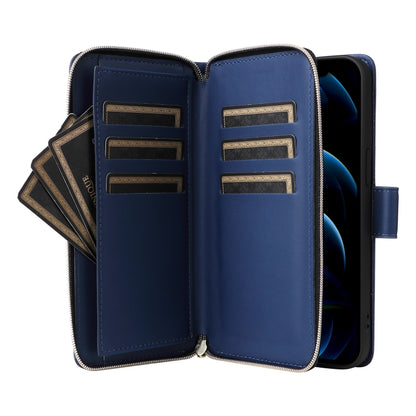 For iPhone 12 Pro Max Nine-card Slots Zipper Wallet Bag Leather Phone Case(Blue) - iPhone 12 Pro Max Cases by buy2fix | Online Shopping UK | buy2fix