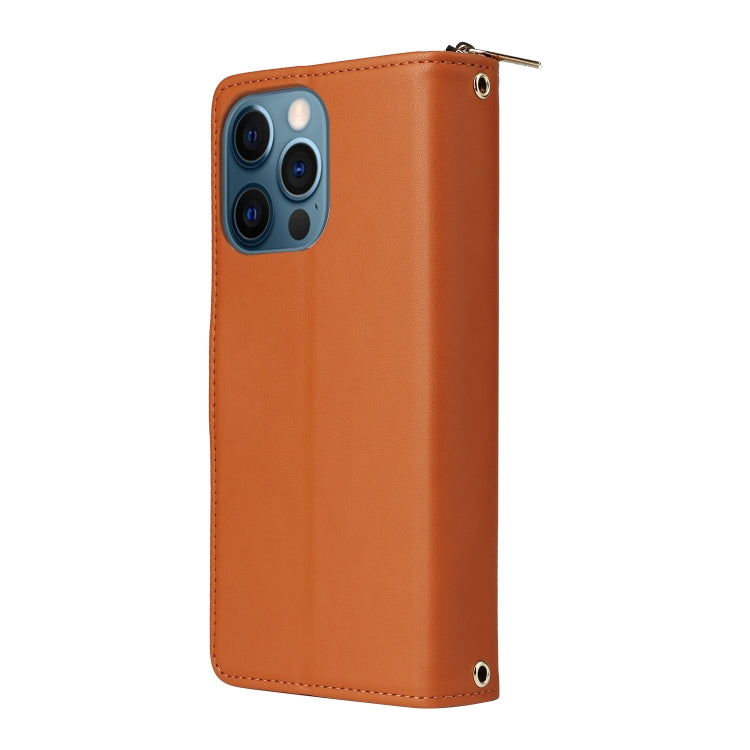For iPhone 12 Pro Max Nine-card Slots Zipper Wallet Bag Leather Phone Case(Brown) - iPhone 12 Pro Max Cases by buy2fix | Online Shopping UK | buy2fix