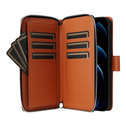 For iPhone 12 Pro Max Nine-card Slots Zipper Wallet Bag Leather Phone Case(Brown) - iPhone 12 Pro Max Cases by buy2fix | Online Shopping UK | buy2fix