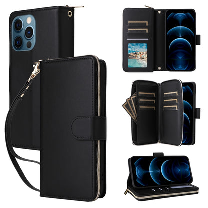 For iPhone 12 Pro Max Nine-card Slots Zipper Wallet Bag Leather Phone Case(Black) - iPhone 12 Pro Max Cases by buy2fix | Online Shopping UK | buy2fix