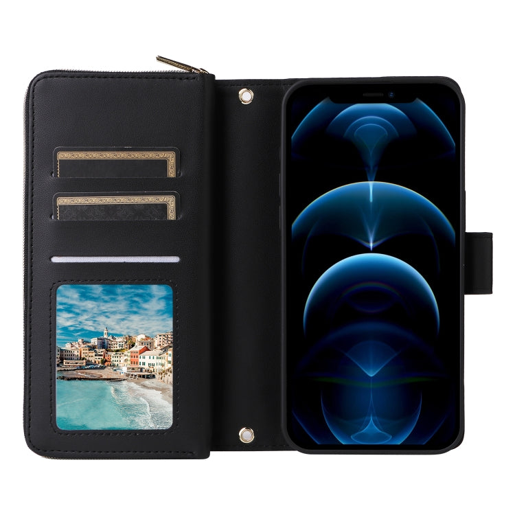 For iPhone 12 Pro Max Nine-card Slots Zipper Wallet Bag Leather Phone Case(Black) - iPhone 12 Pro Max Cases by buy2fix | Online Shopping UK | buy2fix