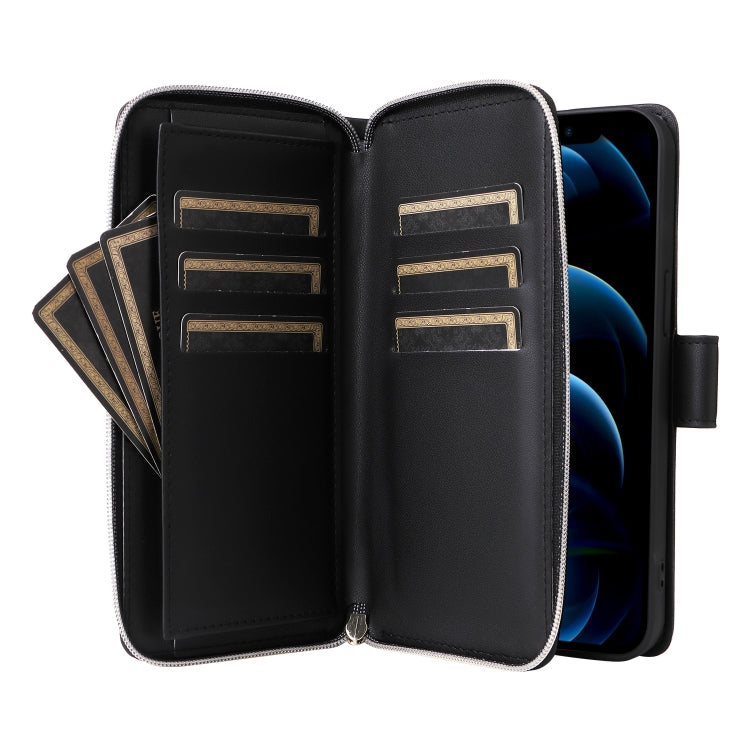 For iPhone 12 Pro Max Nine-card Slots Zipper Wallet Bag Leather Phone Case(Black) - iPhone 12 Pro Max Cases by buy2fix | Online Shopping UK | buy2fix