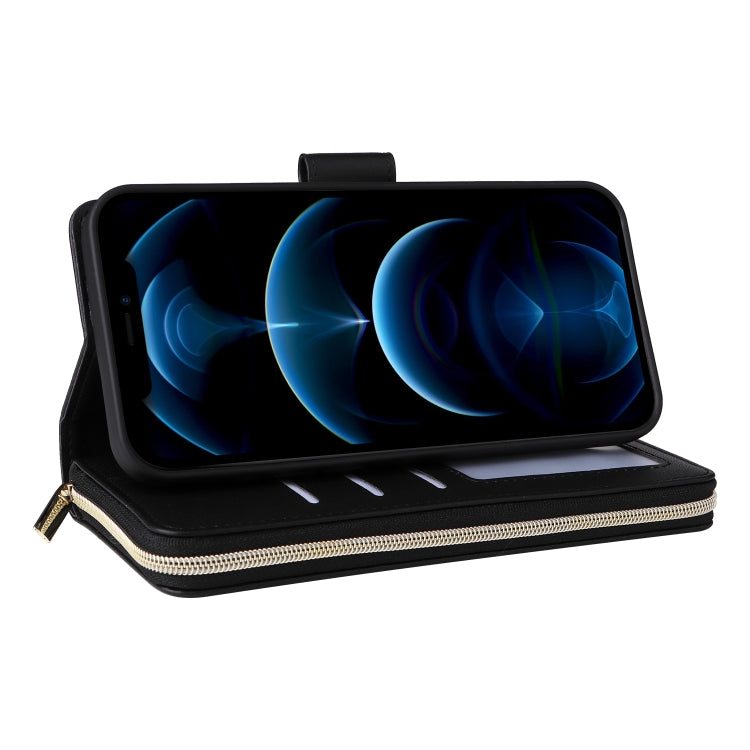 For iPhone 12 Pro Max Nine-card Slots Zipper Wallet Bag Leather Phone Case(Black) - iPhone 12 Pro Max Cases by buy2fix | Online Shopping UK | buy2fix