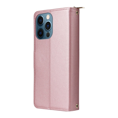 For iPhone 12 Pro Max Nine-card Slots Zipper Wallet Bag Leather Phone Case(Rose Gold) - iPhone 12 Pro Max Cases by buy2fix | Online Shopping UK | buy2fix