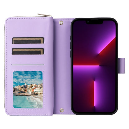 For iPhone 13 Pro Nine-card Slots Zipper Wallet Bag Leather Phone Case(Light Purple) - iPhone 13 Pro Cases by buy2fix | Online Shopping UK | buy2fix