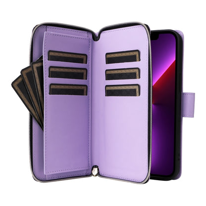 For iPhone 13 Pro Nine-card Slots Zipper Wallet Bag Leather Phone Case(Light Purple) - iPhone 13 Pro Cases by buy2fix | Online Shopping UK | buy2fix