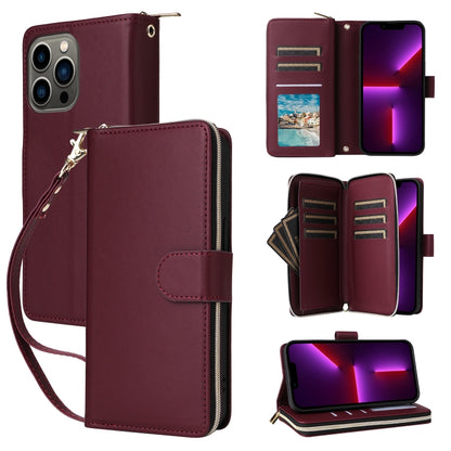 For iPhone 13 Pro Nine-card Slots Zipper Wallet Bag Leather Phone Case(Wine Red) - iPhone 13 Pro Cases by buy2fix | Online Shopping UK | buy2fix