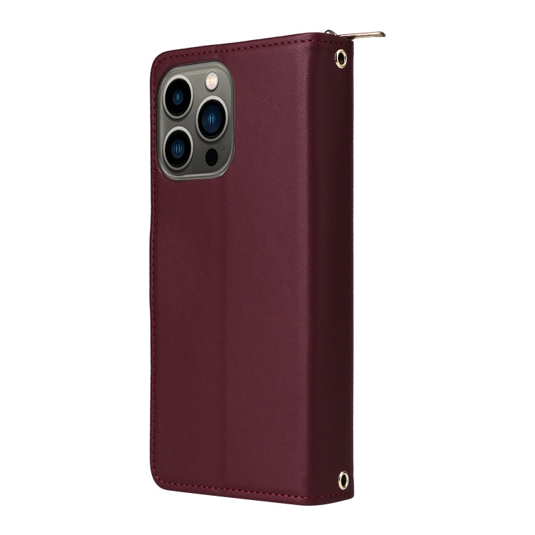 For iPhone 13 Pro Nine-card Slots Zipper Wallet Bag Leather Phone Case(Wine Red) - iPhone 13 Pro Cases by buy2fix | Online Shopping UK | buy2fix