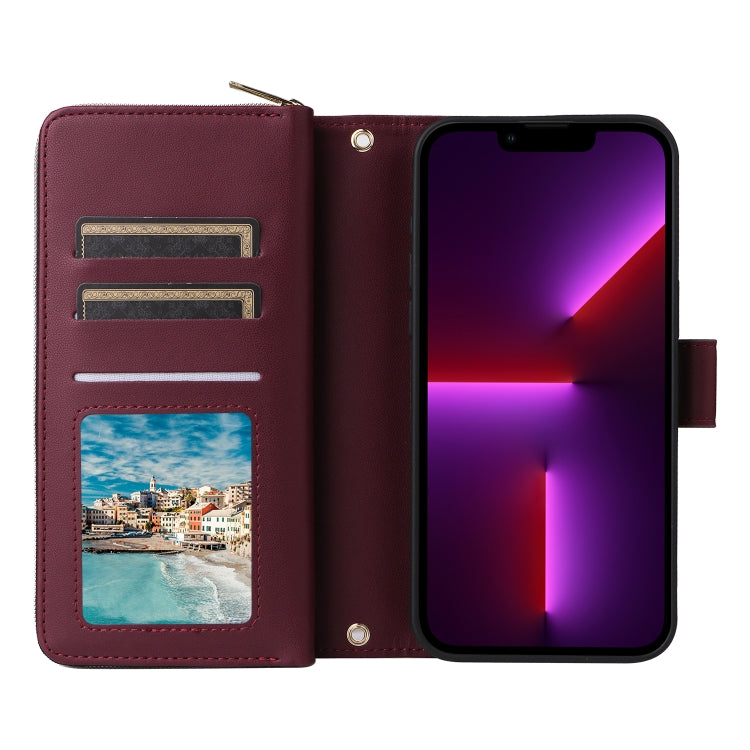 For iPhone 13 Pro Nine-card Slots Zipper Wallet Bag Leather Phone Case(Wine Red) - iPhone 13 Pro Cases by buy2fix | Online Shopping UK | buy2fix