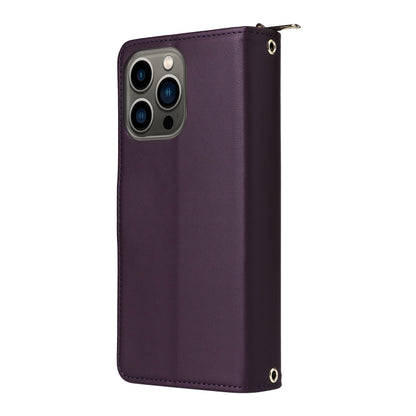 For iPhone 13 Pro Nine-card Slots Zipper Wallet Bag Leather Phone Case(Dark Purple) - iPhone 13 Pro Cases by buy2fix | Online Shopping UK | buy2fix