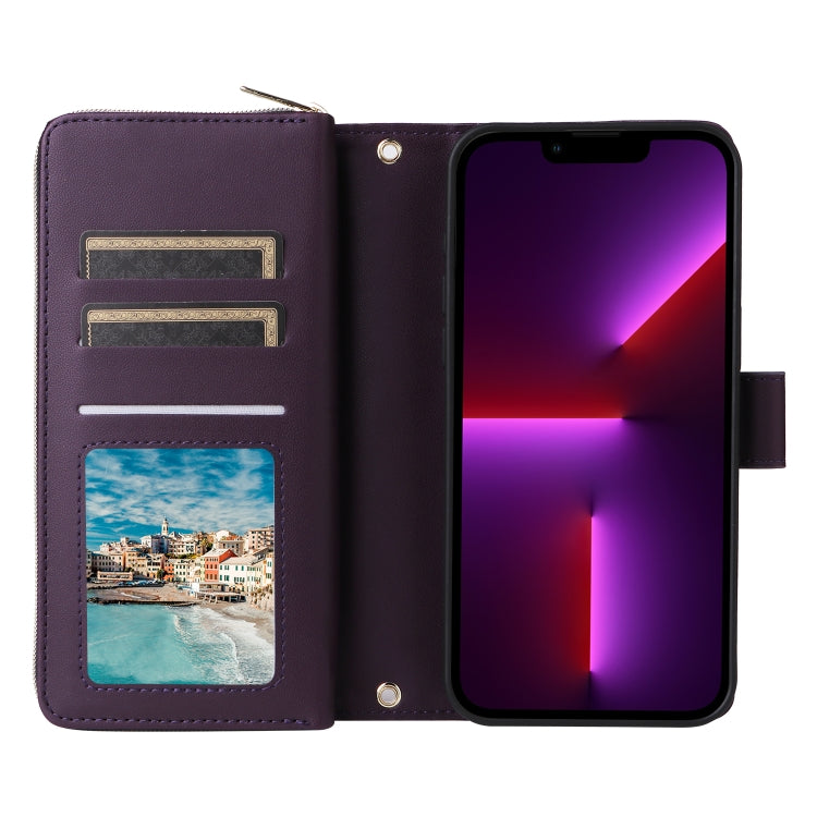 For iPhone 13 Pro Nine-card Slots Zipper Wallet Bag Leather Phone Case(Dark Purple) - iPhone 13 Pro Cases by buy2fix | Online Shopping UK | buy2fix