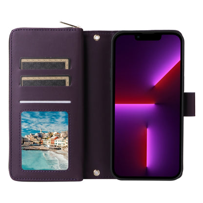 For iPhone 13 Pro Nine-card Slots Zipper Wallet Bag Leather Phone Case(Dark Purple) - iPhone 13 Pro Cases by buy2fix | Online Shopping UK | buy2fix