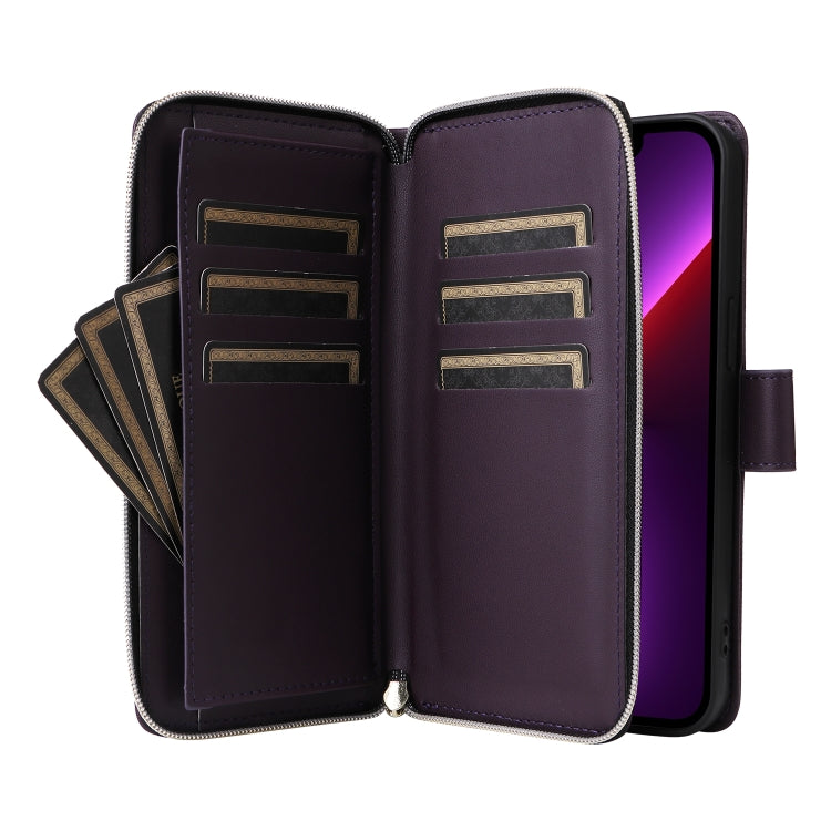 For iPhone 13 Pro Nine-card Slots Zipper Wallet Bag Leather Phone Case(Dark Purple) - iPhone 13 Pro Cases by buy2fix | Online Shopping UK | buy2fix